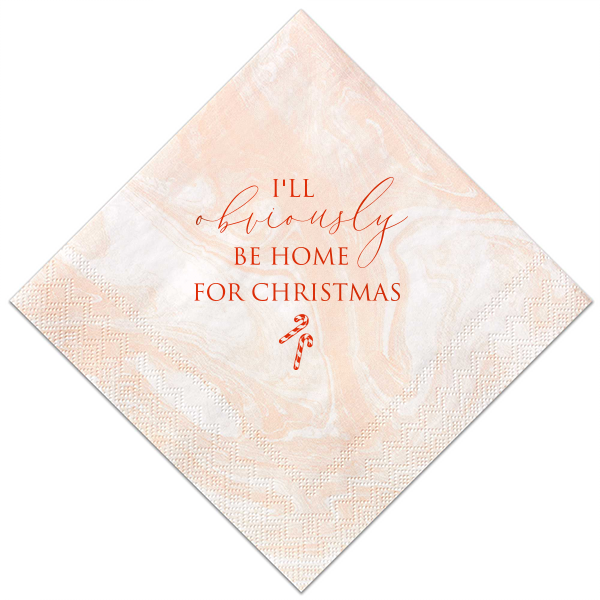 50 Obviously Home For Christmas Napkin - Personalized Seasonal Cocktail Napkin (Foil)