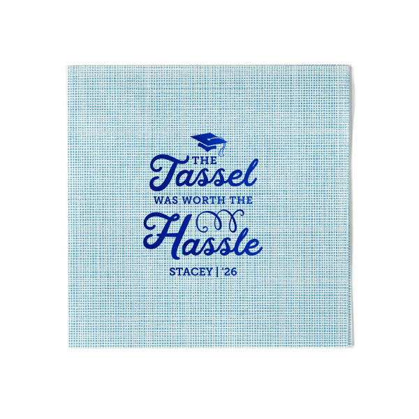 ForYourParty's elegant Powder Blue Cocktail Napkin with Shiny Royal Blue Foil has a Cap graphic and is good for use in Graduation themed parties and are a must-have for your next event—whatever the celebration!