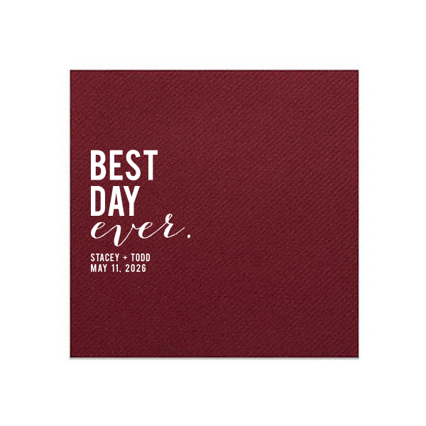 50 Best Day Ever Block Napkin - Personalized Wedding Luncheon Napkin (Foil)