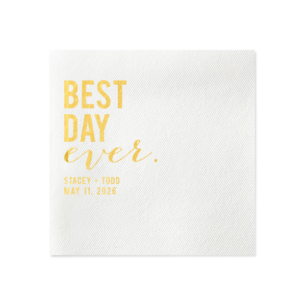 50 Best Day Ever Block Napkin - Personalized Wedding Cocktail Napkin (Foil)