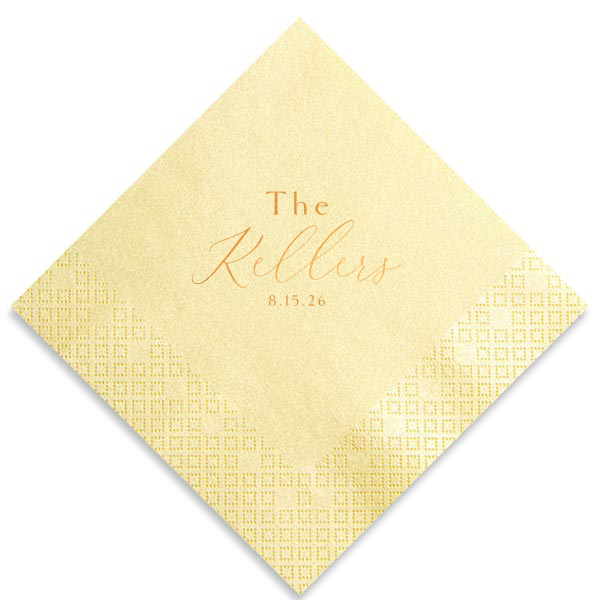 Exuding charm, the Sophisticated Family Name Napkin highlights the couple's shared surname in a bold, contemporary script. This design, focused on the last name with the event date subtly included, beautifully commemorates the unity celebrated on their wedding day.