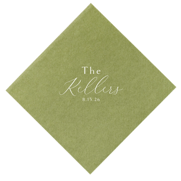 Exuding charm, the Sophisticated Family Name Napkin highlights the couple's shared surname in a bold, contemporary script. This design, focused on the last name with the event date subtly included, beautifully commemorates the unity celebrated on their wedding day.