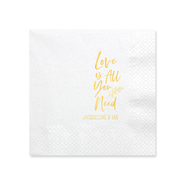 50 Love Is All You Need Napkin - Personalized Anniversary Luncheon Napkin (Foil)