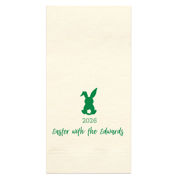 ForYourParty's chic Pearl Gold Shimmer Guest Towel with Matte Moss Green Foil has a Bunny graphic and is good for use in Animals, Easter and Holiday themed parties and can't be beat. Showcase your style in every detail of your party's theme!