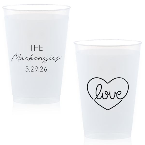 The Script Name HeARTful Love Frosted Cup artfully combines elegance and affection. Featuring the couple’s last name in a stylish script, it’s complemented by a whimsical heart. A charming keepsake for any special occasion.