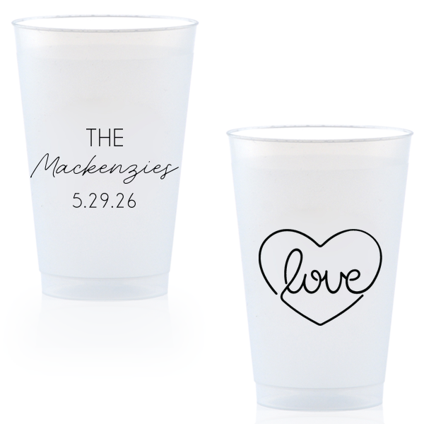 The Script Name HeARTful Love Frosted Cup artfully combines elegance and affection. Featuring the couple’s last name in a stylish script, it’s complemented by a whimsical heart. A charming keepsake for any special occasion.