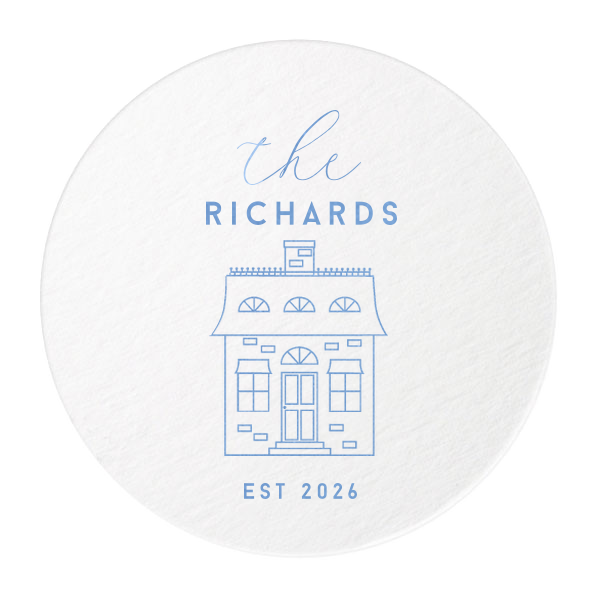ForYourParty's personalized White Square Coaster with Satin French Blue Foil has a Single House Outline graphic and is good for use in Home themed parties and can't be beat. Showcase your style in every detail of your party's theme!