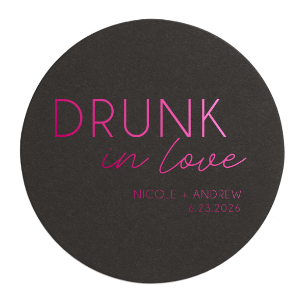 Personalized White Round Coaster with Shiny Fuchsia Foil will impress guests like no other. Make this party unforgettable.