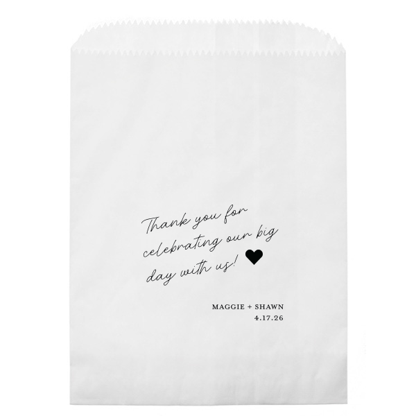 ForYourParty's personalized White Cookie Bag with Matte Black Foil has a Solid Heart graphic and is good for use in Wedding, Hearts, Anniversary themed parties and are a must-have for your next event—whatever the celebration!