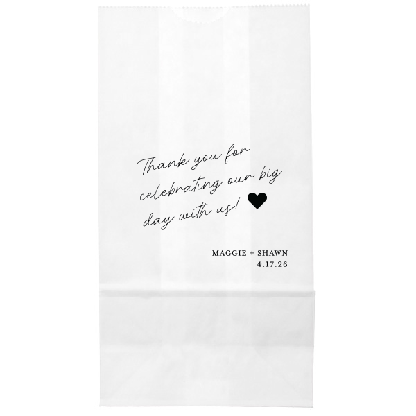 ForYourParty's personalized White Cookie Bag with Matte Black Foil has a Solid Heart graphic and is good for use in Wedding, Hearts, Anniversary themed parties and are a must-have for your next event—whatever the celebration!