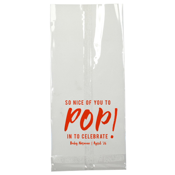 ForYourParty's personalized Large Cellophane Bag with Shiny Poppy Foil will impress guests like no other. Make this party unforgettable.