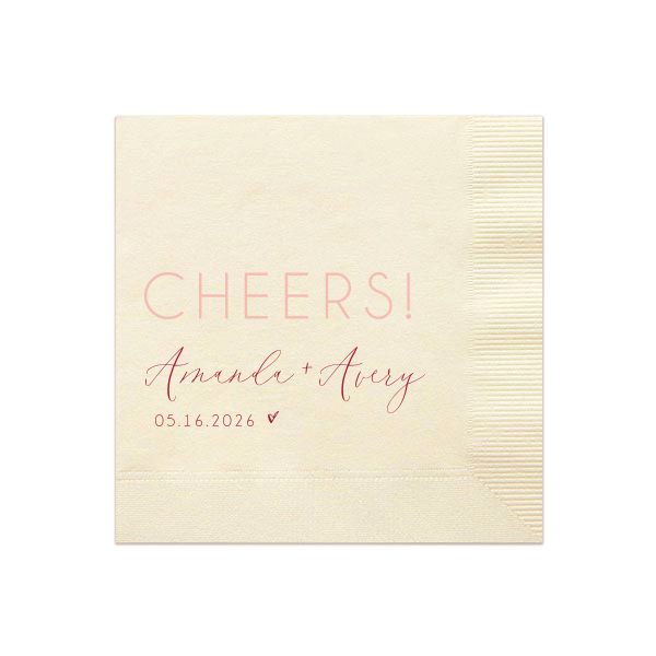 Custom Ivory Cocktail Napkins - 2 Color with Matte Pastel Pink Foil and Matte Lipstick Red Foil will make your guests swoon. Personalize your party's theme today.
