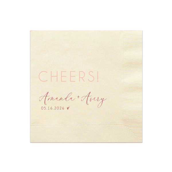 Custom Ivory Cocktail Napkins - 2 Color with Matte Pastel Pink Foil and Matte Lipstick Red Foil will make your guests swoon. Personalize your party's theme today.
