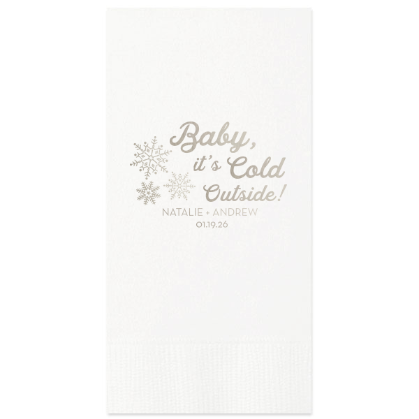 ForYourParty's elegant White Cocktail Napkin with Shiny Sterling Silver Foil has a Snowflake Cluster graphic and is good for use in Delphine, Snowy, Winter, Holiday themed parties and couldn't be more perfect. It's time to show off your impeccable taste.