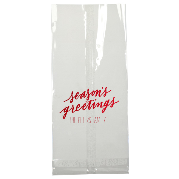 25 Season’s Greetings Holiday Gift Bag - Personalized Christmas Large Cellophane Bag (Foil)