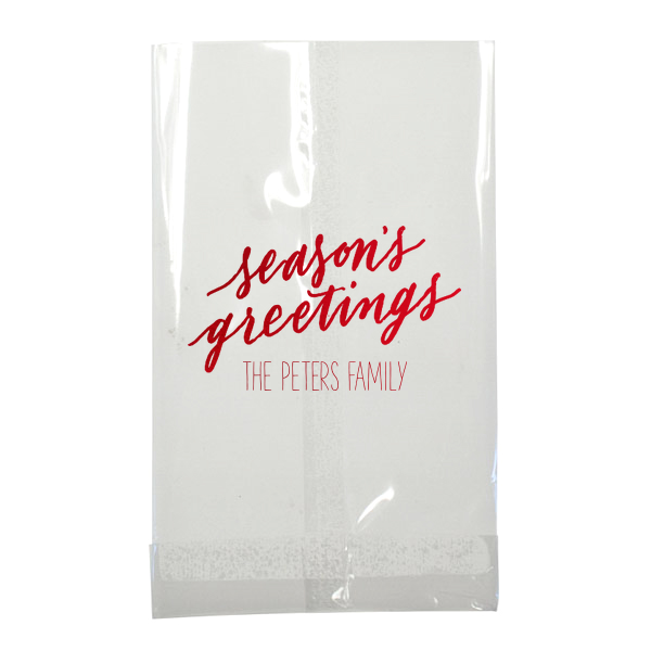 25 Season’s Greetings Holiday Gift Bag - Personalized Christmas Small Cellophane Bag (Foil)
