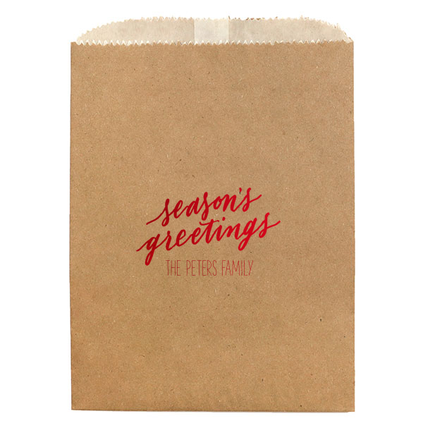 25 Season’s Greetings Holiday Gift Bag - Personalized Christmas Cookie Bag (Foil)