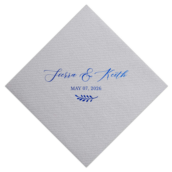 The Contemporary Classic Names Napkin features flowing script of the couple’s names and event date paired with a subtle botanical accent for a soft, romantic finish. Add it to your tabling to elevate details and impress guests effortlessly. Excellent for weddings or elegant bridal celebrations!