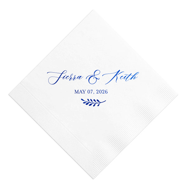 The Contemporary Classic Names Napkin features flowing script of the couple’s names and event date paired with a subtle botanical accent for a soft, romantic finish. Add it to your tabling to elevate details and impress guests effortlessly. Excellent for weddings or elegant bridal celebrations!
