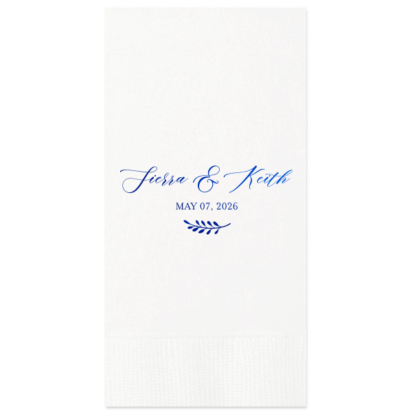 The Contemporary Classic Names Napkin features flowing script of the couple’s names and event date paired with a subtle botanical accent for a soft, romantic finish. Add it to your tabling to elevate details and impress guests effortlessly. Excellent for weddings or elegant bridal celebrations!