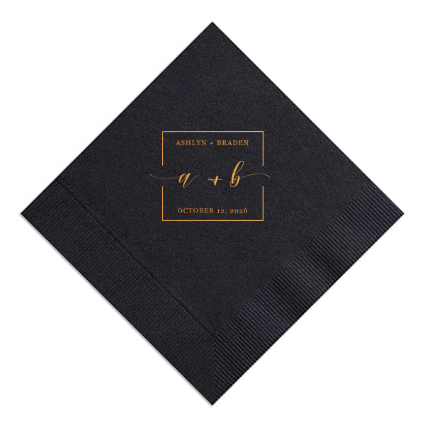 The Vintage Modern Script Napkin features modern script names arranged on a subtle diagonal for a clean, contemporary look. Customize yours to create a cohesive tablescape that feels stylish and intentional. Refined for wedding receptions or engagement parties.
