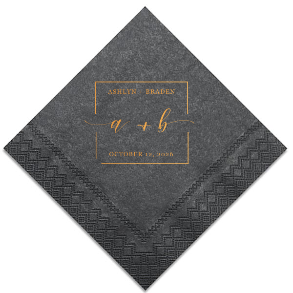 The Vintage Modern Script Napkin features modern script names arranged on a subtle diagonal for a clean, contemporary look. Customize yours to create a cohesive tablescape that feels stylish and intentional. Refined for wedding receptions or engagement parties.