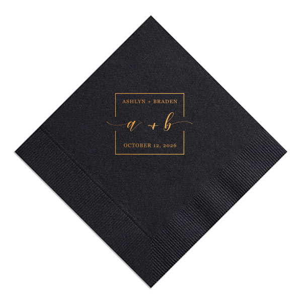 The Vintage Modern Script Napkin features modern script names arranged on a subtle diagonal for a clean, contemporary look. Customize yours to create a cohesive tablescape that feels stylish and intentional. Refined for wedding receptions or engagement parties.
