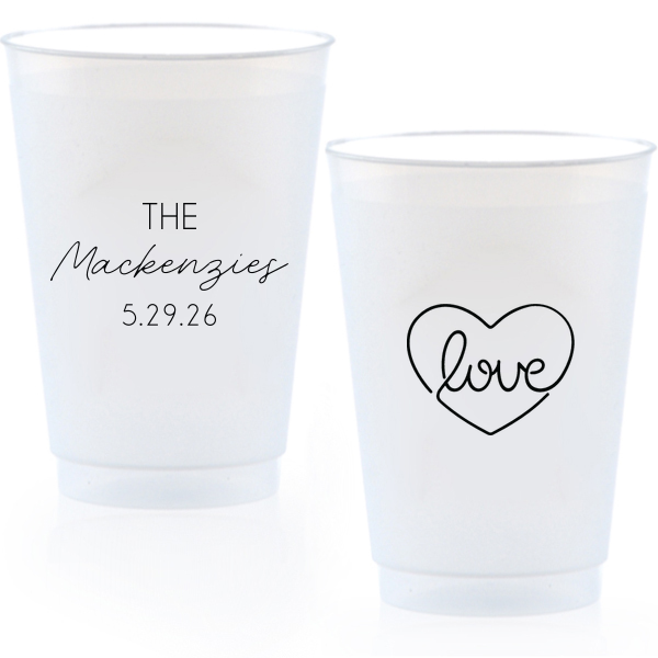 The Script Name HeARTful Love Frosted Cup artfully combines elegance and affection. Featuring the couple’s last name in a stylish script, it’s complemented by a whimsical heart. A charming keepsake for any special occasion.