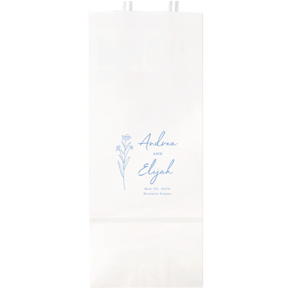 Our custom Ivory Cookie Bag with Satin French Blue Foil has a Stem Daisy Flower graphic and is good for use in Floral and Wedding themed parties and will give your party the personalized touch every host desires.