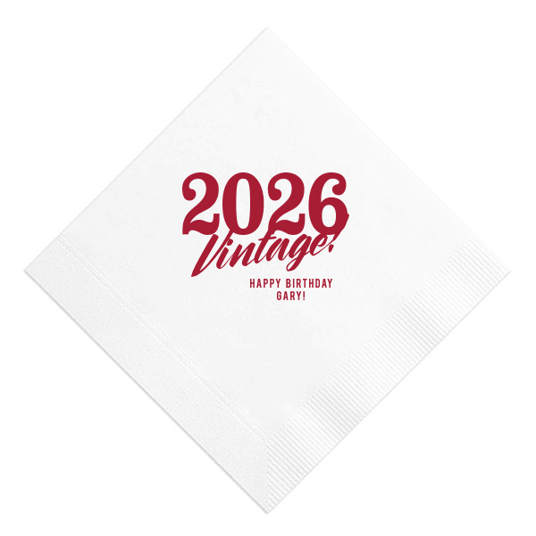 Step back in time with ForYourParty.com's 'Vintage Birthday Napkin,' foil-printed and styled with a nostalgic retro flair. Personalize with the birth year and name of the birthday individual, ensuring that each wipe and dab adds a touch of vintage charm to their milestone celebration.
