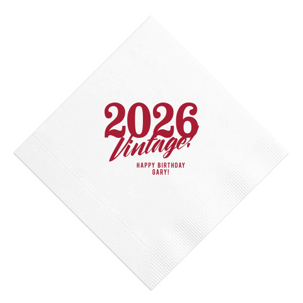Step back in time with ForYourParty.com's 'Vintage Birthday Napkin,' foil-printed and styled with a nostalgic retro flair. Personalize with the birth year and name of the birthday individual, ensuring that each wipe and dab adds a touch of vintage charm to their milestone celebration.