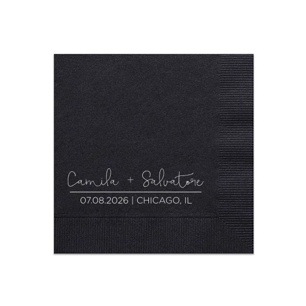 Our personalized Black Cocktail Napkin with Matte White Foil can be personalized to match your party's exact theme and tempo.