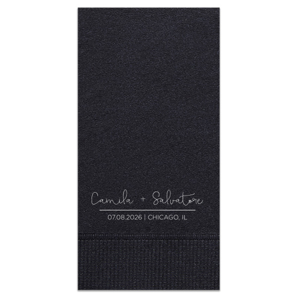 Our personalized Black Cocktail Napkin with Matte White Foil can be personalized to match your party's exact theme and tempo.