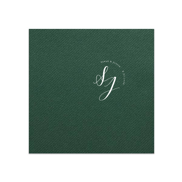 This Large Initials Napkin features elegant intertwined initials framed by delicate curved text of the couple’s names and special date for a refined look. Customize yours to elevate your reception details and impress every guest. Well-suited for wedding receptions or engagement celebrations!