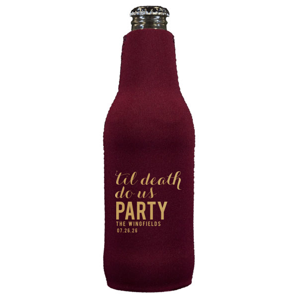 Keep the party—and your drinks—chilled with the Til Death Do Us Party Can Cooler. Featuring the playful vow twist above the couple's names and date, it ensures your celebration stays fun and your beverages stay cool until happily ever after!