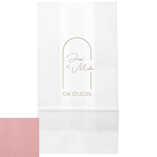 Our custom White Popcorn Bag with Shiny Champagne Foil has a Broken Arch graphic and is good for use for candy, goodies and favors at your wedding and parties and will give your party the personalized touch every host desires.