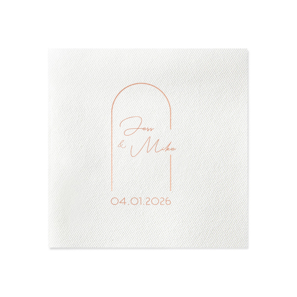 ForYourParty's elegant White Cocktail Napkin with Shiny Rose Gold Foil has a Broken Arch graphic and is good for use in Geometric themed parties and will give your party the personalized touch every host desires.