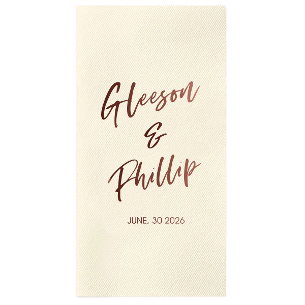 Custom White Dinner Napkin with NEW Shiny Merlot Foil are a must-have for your next event—whatever the celebration!