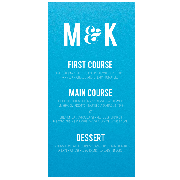 25 Modern Bold Wedding Menu - Personalized Wedding Menu (4 x 8) (Foil)