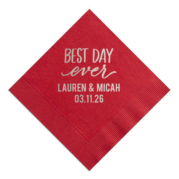 50 Best Day Ever Script Napkin - Personalized Wedding Cocktail Napkin (Foil)