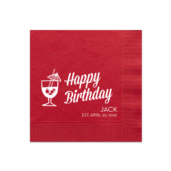 Our beautiful custom Lipstick Red Cocktail Napkin with Matte White Foil has a Tiki Drink 2 graphic and is good for use in Drinks, Beach/Nautical themed parties and can be customized to complement every last detail of your party.