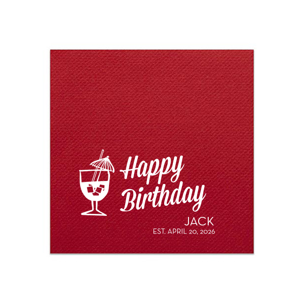 Our beautiful custom Lipstick Red Cocktail Napkin with Matte White Foil has a Tiki Drink 2 graphic and is good for use in Drinks, Beach/Nautical themed parties and can be customized to complement every last detail of your party.