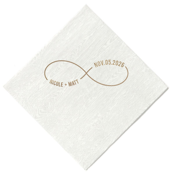 Show your partner your infinite love with this infinity sign napkin. This minimalist party accessory is perfect for celebrating your wedding day. Customize this personalized napkin with your name and date of event. 