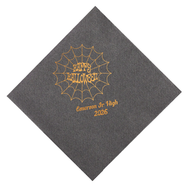 Celebrate halloween in style! If you are throwing a halloween party a custom napkin will enchant your guests. The spooky spiderweb graphic has a funky font for that elevated touch to your party. 