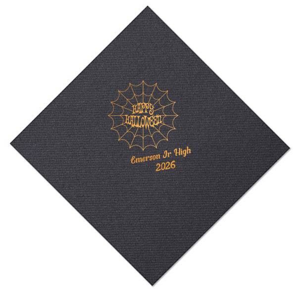 Celebrate halloween in style! If you are throwing a halloween party a custom napkin will enchant your guests. The spooky spiderweb graphic has a funky font for that elevated touch to your party. 