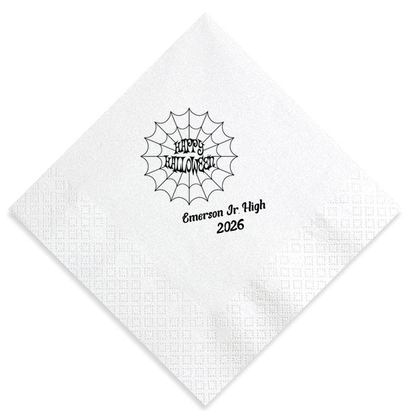 Celebrate halloween in style! If you are throwing a halloween party a custom napkin will enchant your guests. The spooky spiderweb graphic has a funky font for that elevated touch to your party. 