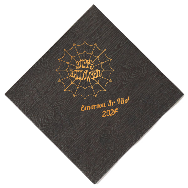 Celebrate halloween in style! If you are throwing a halloween party a custom napkin will enchant your guests. The spooky spiderweb graphic has a funky font for that elevated touch to your party. 