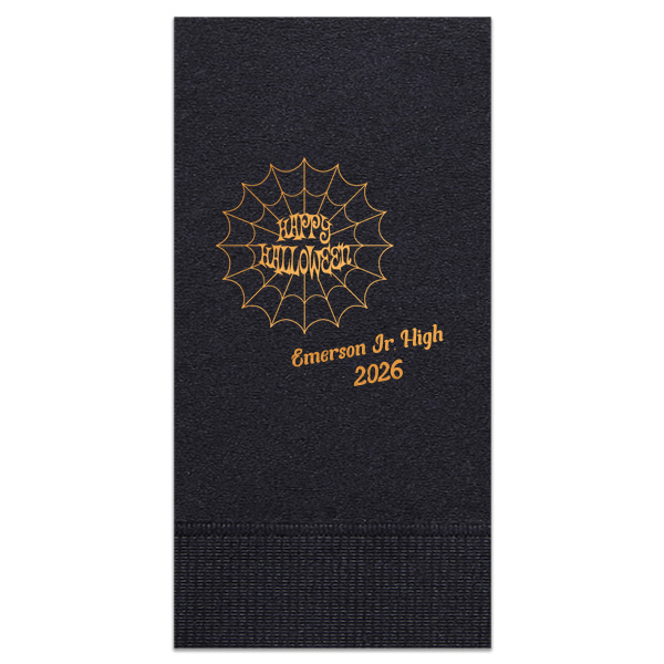 Celebrate halloween in style! If you are throwing a halloween party a custom napkin will enchant your guests. The spooky spiderweb graphic has a funky font for that elevated touch to your party. 