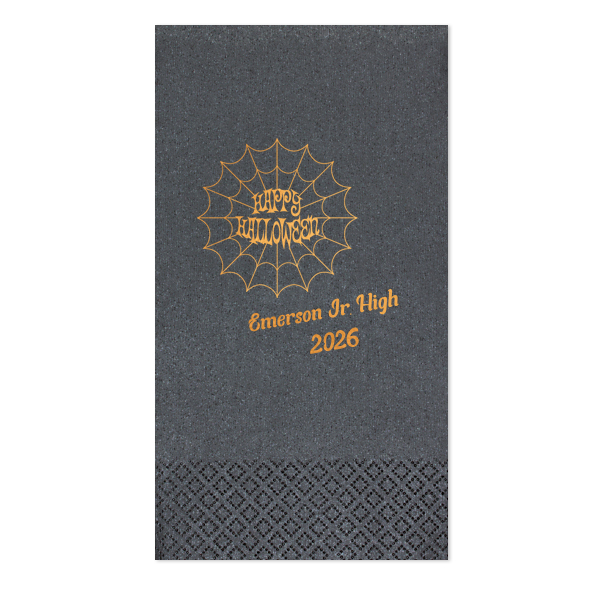 Celebrate halloween in style! If you are throwing a halloween party a custom napkin will enchant your guests. The spooky spiderweb graphic has a funky font for that elevated touch to your party. 