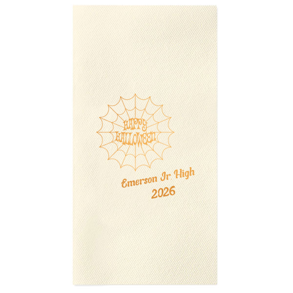 Celebrate halloween in style! If you are throwing a halloween party a custom napkin will enchant your guests. The spooky spiderweb graphic has a funky font for that elevated touch to your party. 